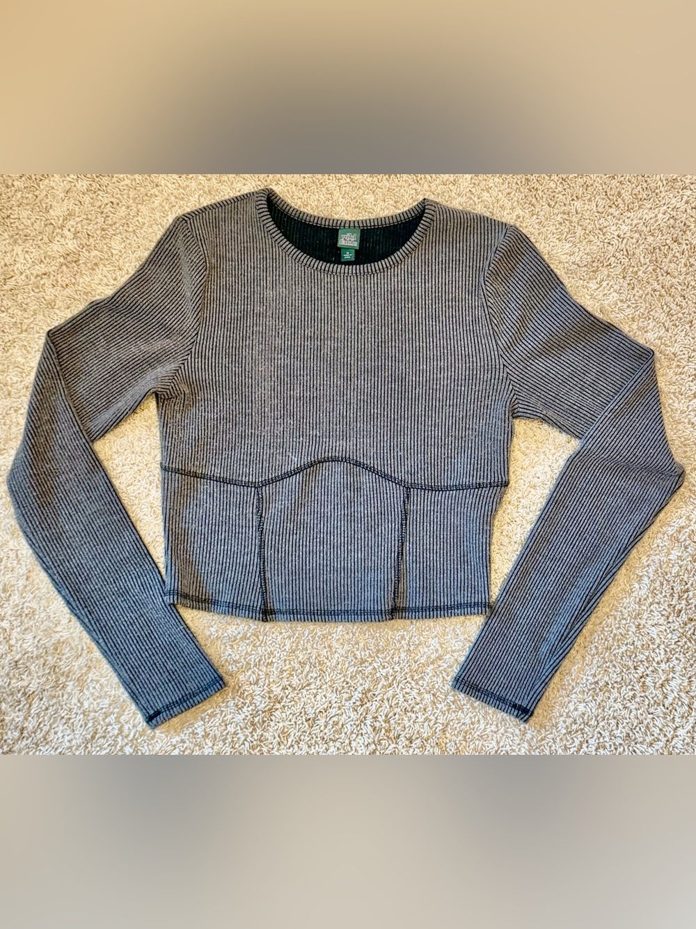 wild fable Ribbed Long Sleeve Crop Top - Gray